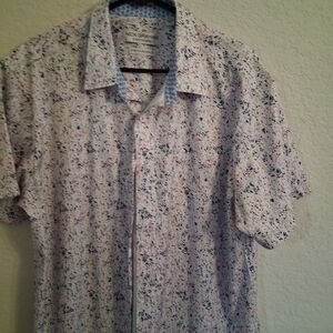 Nick Graham Men's White and Blue Patterned Shirt